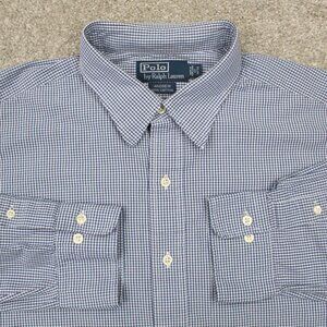 Polo Ralph Lauren Andrew Dress Shirt Adult 17, 34/35 Blue/White L/S Button Up